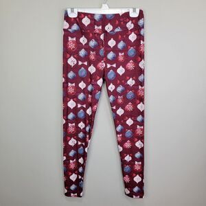 Gray And White Ornament Print Polyester Spandex Burgundy Ankle Leggings One Size